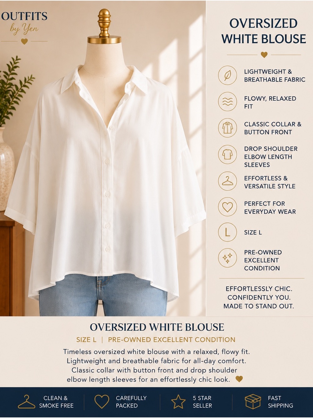 BCBGMaxAzria White Oversized Button-Front Blouse